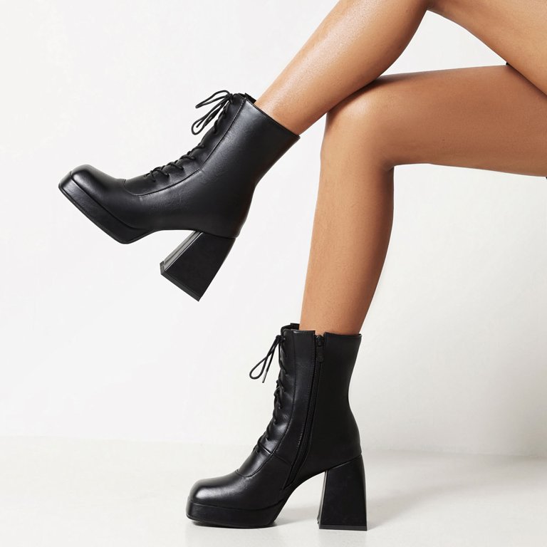 High ankle boots with platform heels in real leather