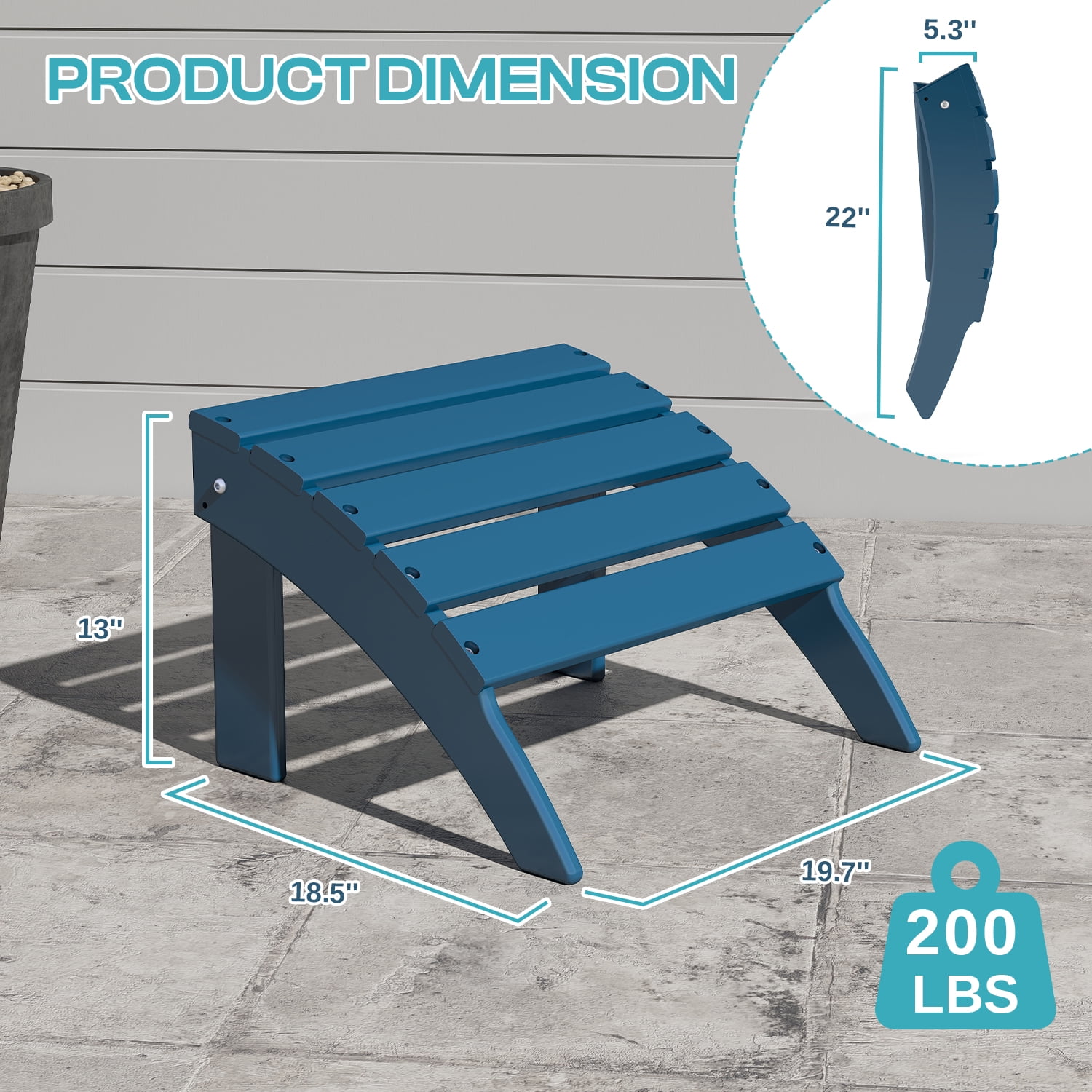 FODINGHILL Adirondack Outdoor Ottoman, HDPE Patio Foot Rest, All Weather Folding Foot Stool for Adirondack Chair, for Patio Backyard Pool Porch Lawn, Blue