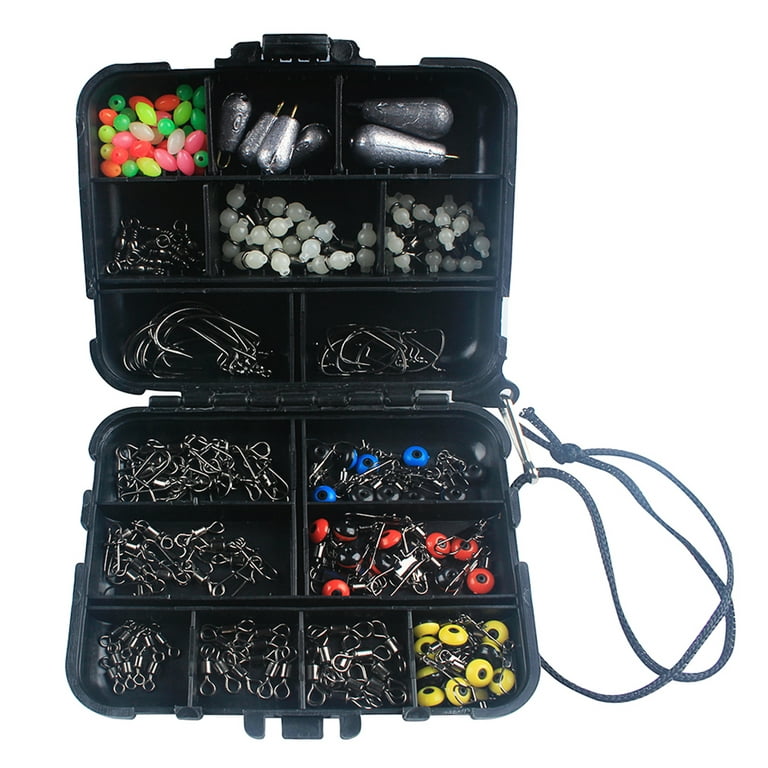 177pcs Fishing Accessories Kit Crank Hooks Weights Swivels Snaps Connectors  Beads Fishing Tackle Box Set 