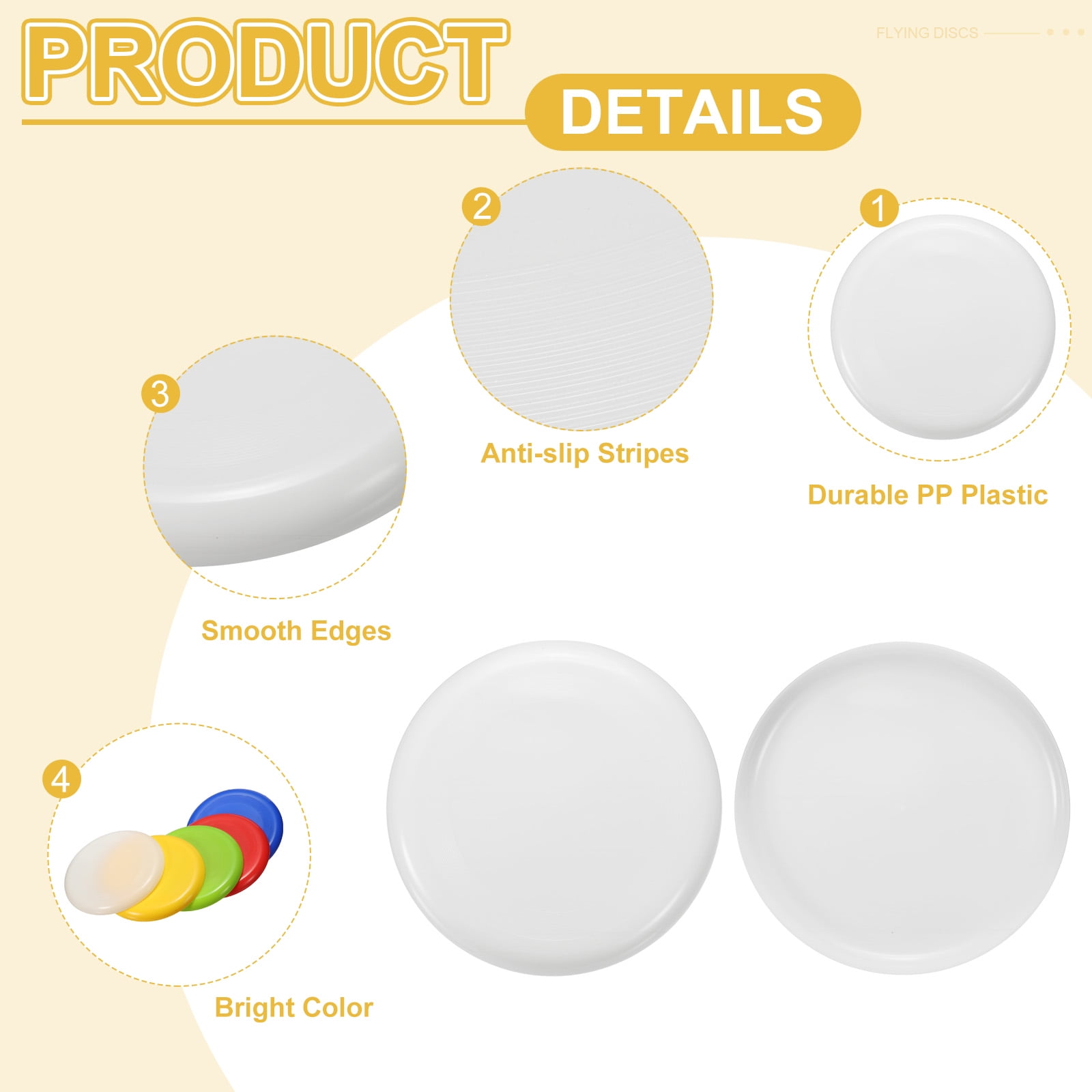 Uxcell Flying Disc Colorful Plastic Flying Disk Flyer for Outdoor Sports Training Playing Lawn Game White
