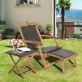 thumbnail image 3 of Costway 4PCS Patio Rattan Folding Lounge Chair Table Acacia Wood withRetractable Footrest, 3 of 9