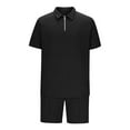 thumbnail image 4 of USNSM Men's Casual Short Sleeve Shorts Elastic Waist Drawstring Half Zipper Solid Color Suit Summer Soft Breathable Sports Sets Black L, 4 of 6