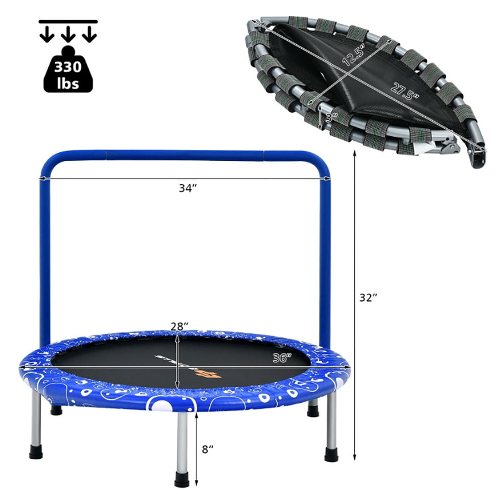 Spaco 36 Inch Kids Trampoline Mini Rebounder with Full Covered Handrail-Blue, Trampoline Outdoor, Great Mini Trampoline for Indoor/Garden Workout