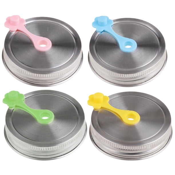 unbranded 4Ud Tapas De Acero Inoxidable Con Agujero Para Pajilla Para Frascos De Vidrio En Colores Surtidos