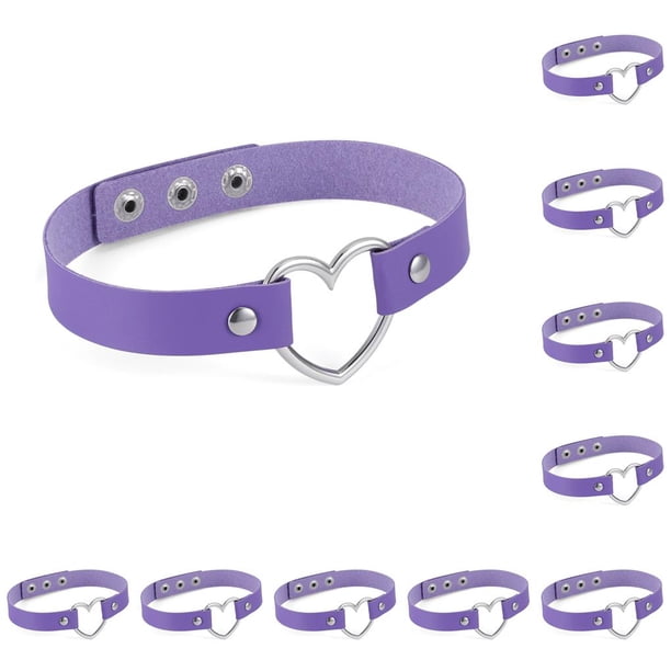 Qarigey Collar colorido Collares punk Gargantillas de cuero Gargantilla de corazón Morado claro Púrpura claro 10piezas Qarigey CBP037998