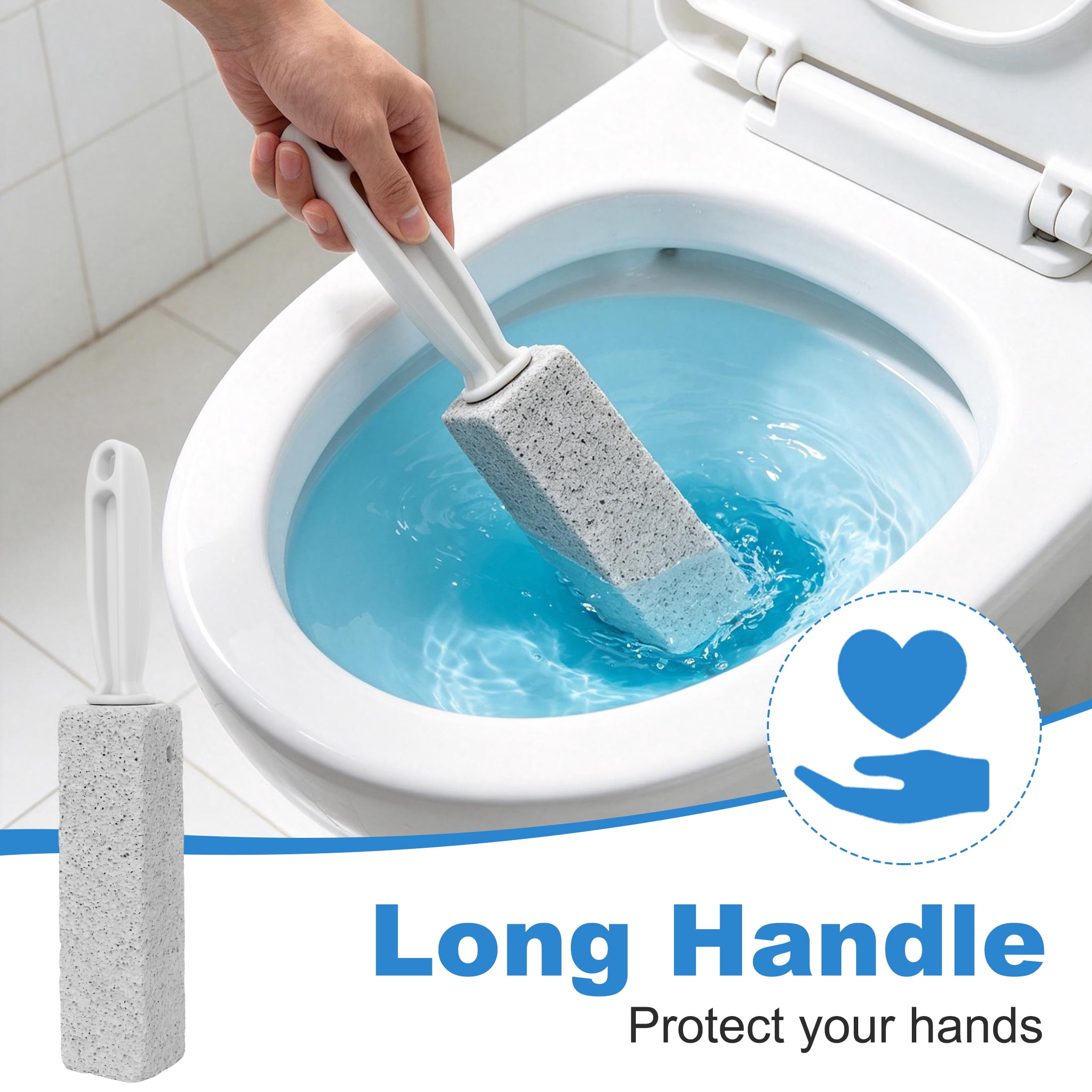 6 Pack Pumice Stone Toilet Brush, Long Handle Pumice Scrub Brush, Bathroom Cleaning Brush for Water Rings & Limescale, Pumice Stone Toilet Bowl Cleaner Brush