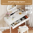 thumbnail image 2 of Small Makeup Dressing Table Vanity Set with Round 3‑Color Dimmable LED Lighted Mirror, 4 Storage Drawers, Solid Wood Legs and Cushioned Stool for Compact Bedroom,White, 2 of 6