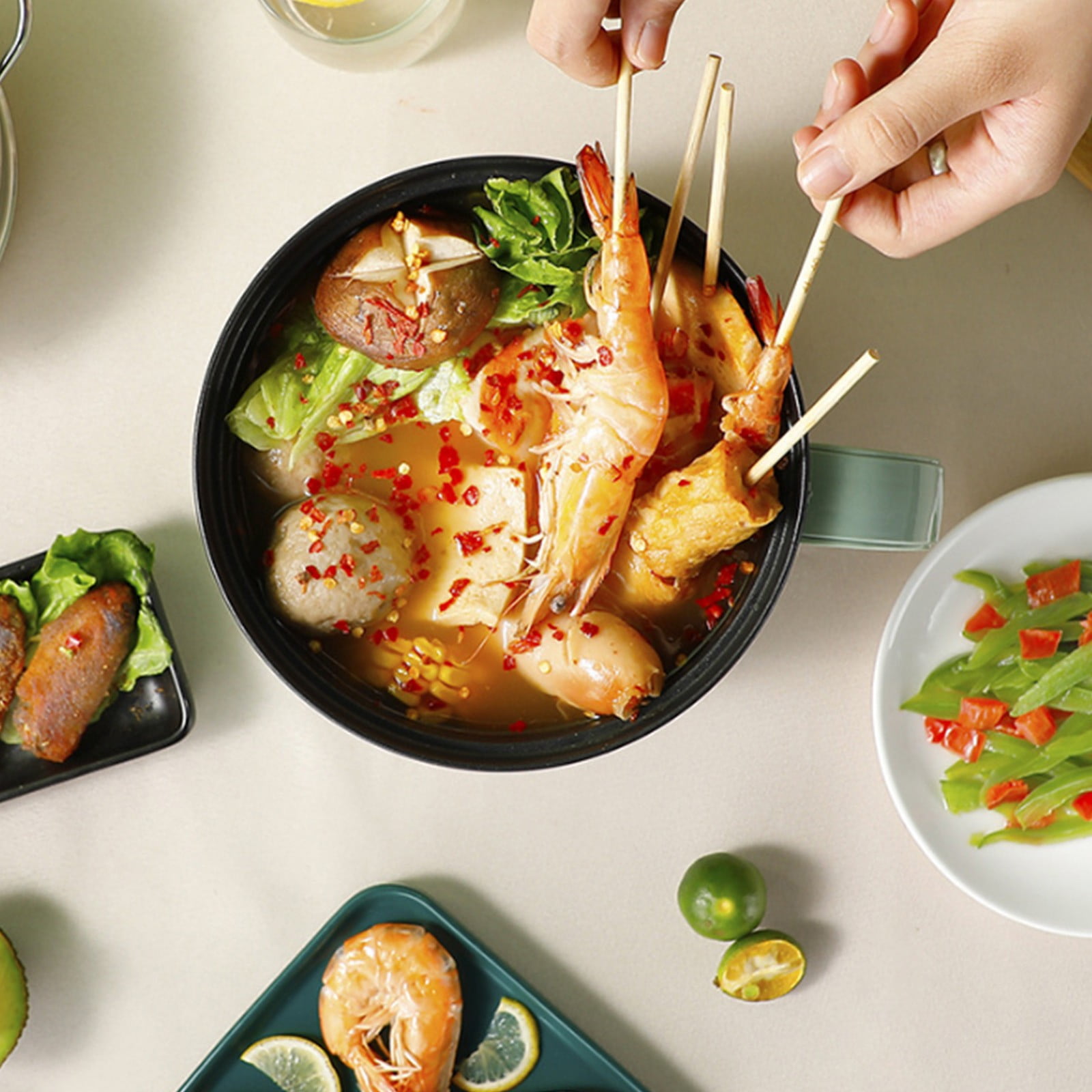 Make It Stick Non Stick Pots, 1.7L Portable Traveling Cooker with 2 Power Settings, Non-Stick Frying Pan for Home Use, Electric Hot Pot for Dorm and Office