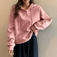 thumbnail image 4 of Sweatshirts for Women Plus Size Hooded Drawstring V-Neck Long Sleeved Casual Loose Solid Sweatshirts Pink XL, 4 of 6