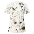 thumbnail image 4 of Fiudx Ofertas Del Día Mujer Estampado Cuello Redondo Encaje Ahuecado Manga Corta Pulóver Blusa Camiseta Tops, 4 of 5