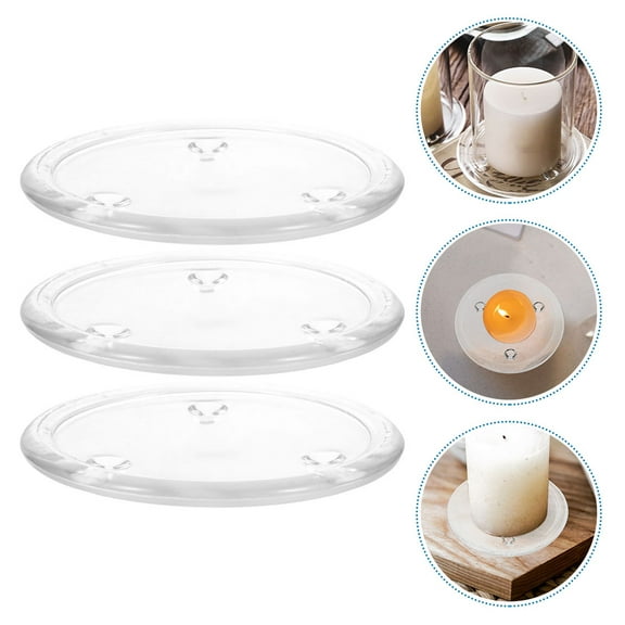 LEXSOMEO 3Pcs Glass Round Candle Plates Transparent Pillar Candle Holder Stand Tealight Plate