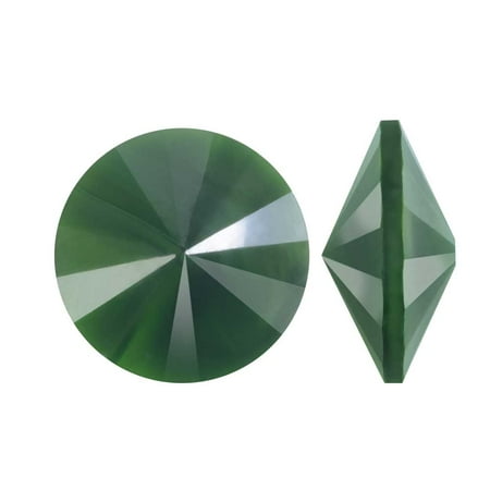 Czech Leaf Light - Czech Glass Rivoli, Faceted Round Stone 14mm, 2 Pieces, Leaf Green Pearl