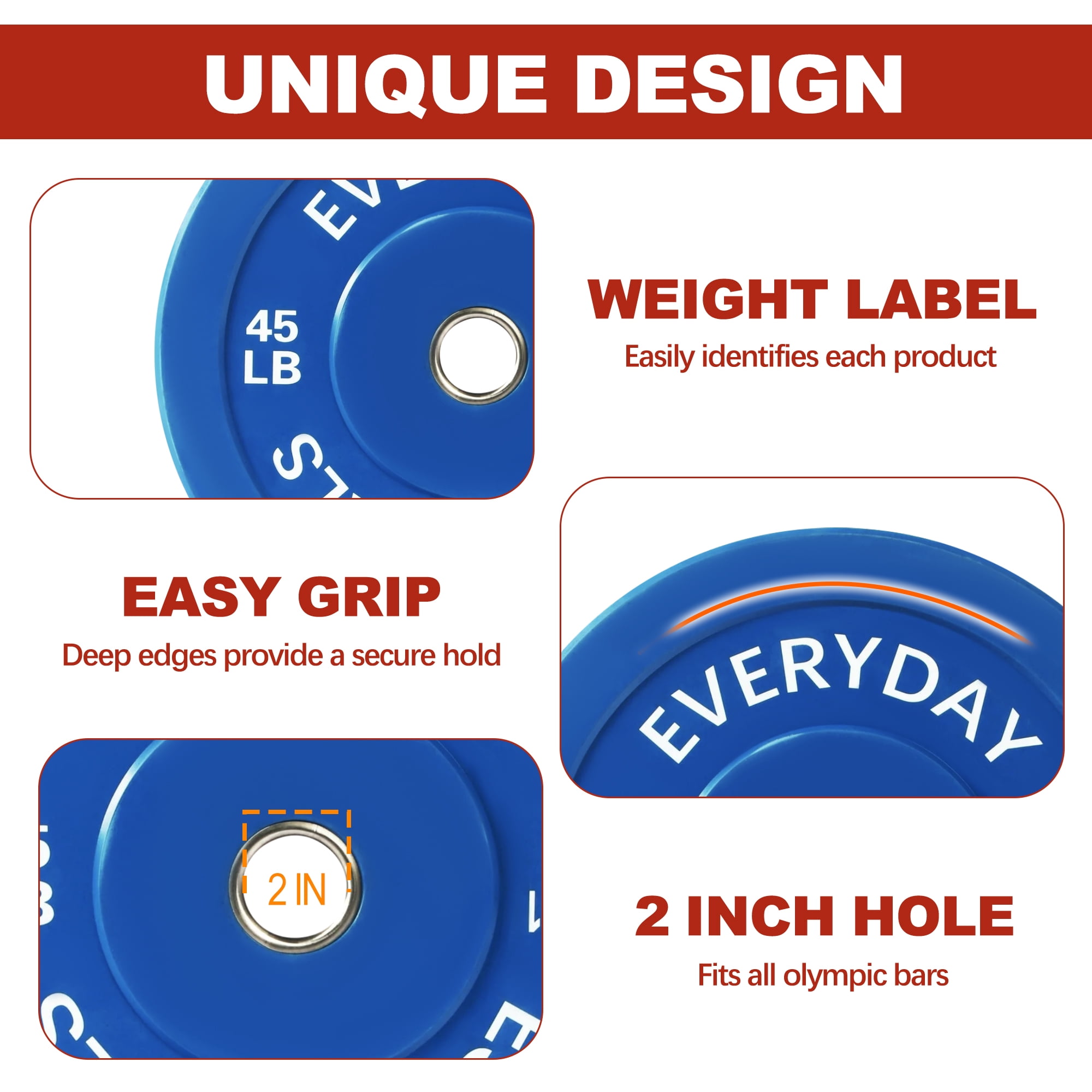 FlexWave 2-Inch Olympic Bumper Weight Plate，with Steel Hub, Multicolored, Multiple Sizes，Single & Pair, for Strength Training & Home Gym