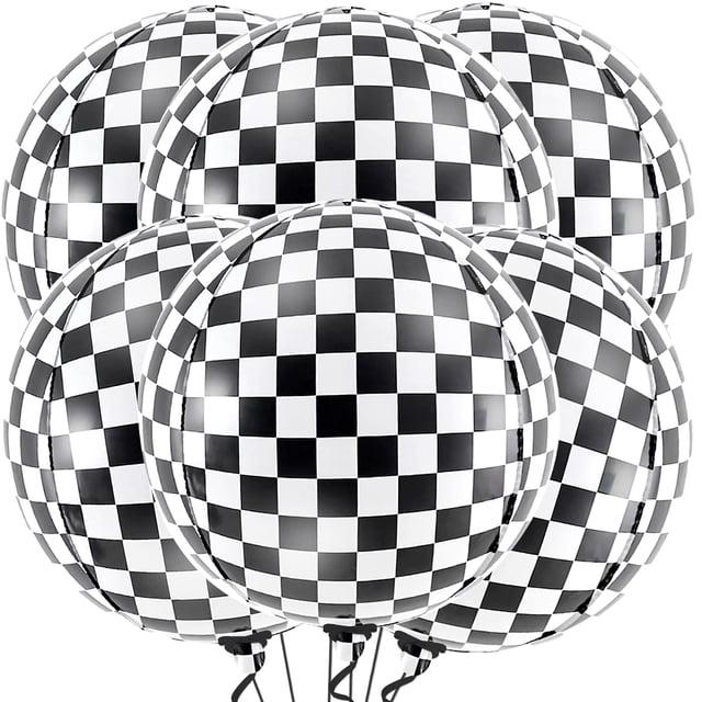 Globos KatChon a cuadros blancos y negros de 22 cm, paquete de 6