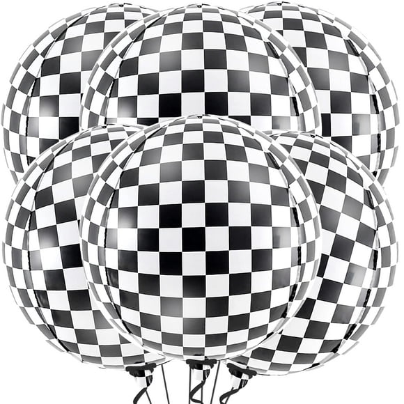 Globos KatChon a cuadros blancos y negros de 22 cm, paquete de 6