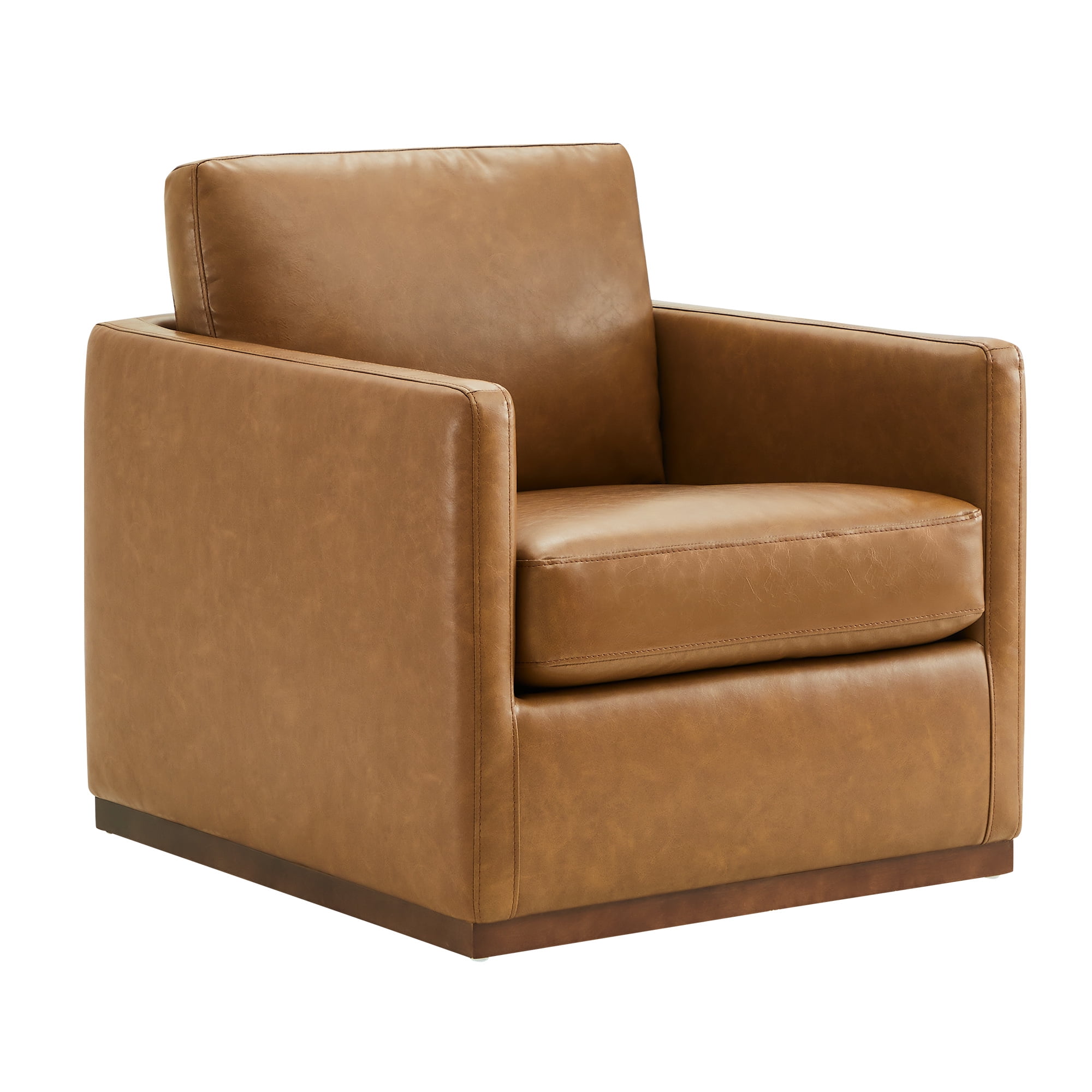 CHITA Swivel Accent Chairs for Living Room, Comfortable Arm Chairs for Bedroom,Faux Leather in Saddle Brown
