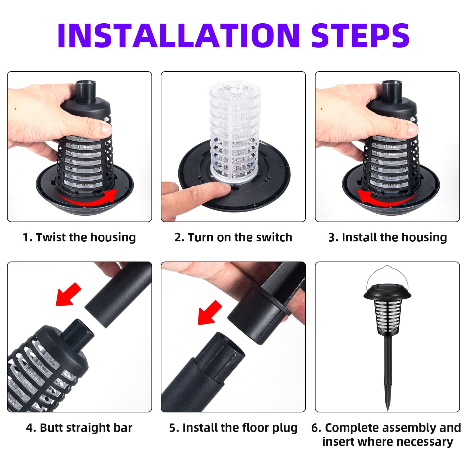 KingFurt 4-Pack Solar Outdoor Mosquito Zapper with Lighting, Waterproof