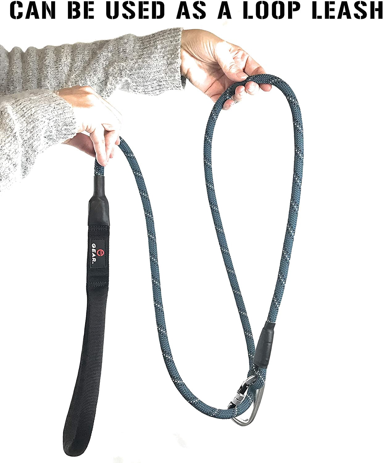 Enthusiast Gear Climbing Rope Dog Leash with Locking Carabiner for Large and Medium Breeds | Reflective Braiding and Comfortable Padded Grip (6' Foot)