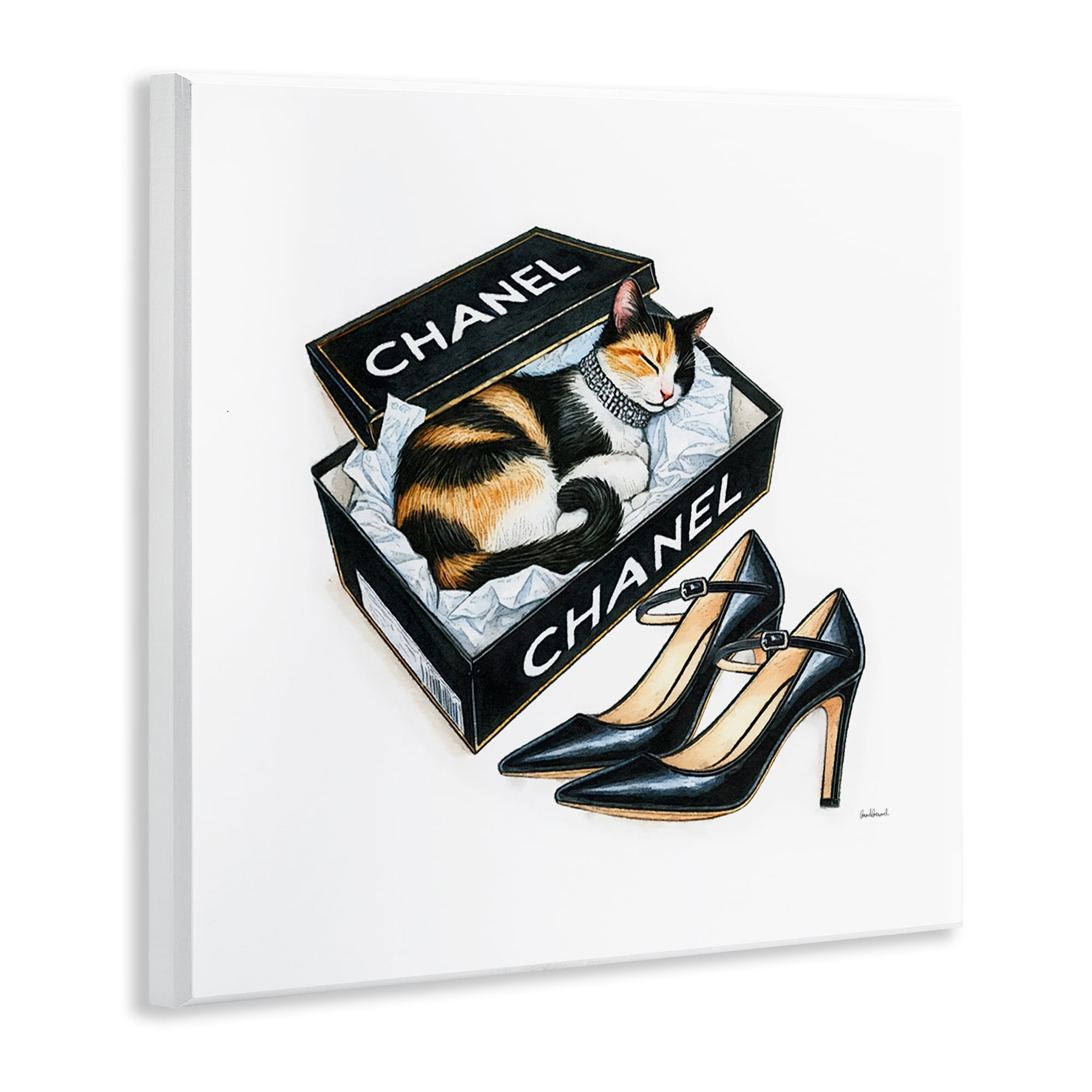 Stupell Industries Cat Sleeping Heels Box Animals Painting Unframed Art Print Wall Art, 12 x 12