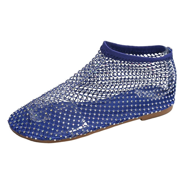 IUJSOY Women's Comfortable Mesh Flats Sexy Rhinestone Fishnet Short Boots Slip on Summer Sandals