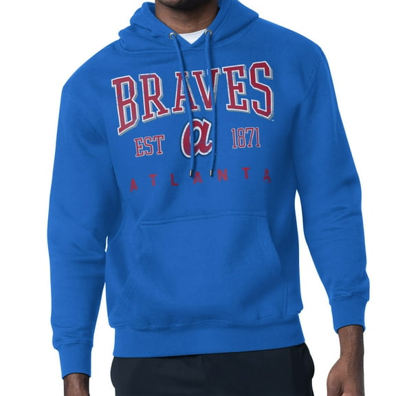 Men's-Starter Royal Atlanta Braves Distressed Fleece Pullover Hoodie