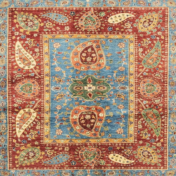 Ahgly Company Indoor Square Abstract Dark Khaki Green Oriental Area Rugs, 3' Square