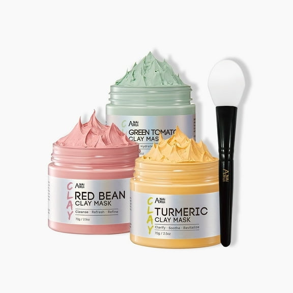 ANAI RUI Green Tomato Clay Mask Set - Turmeric Vitamin C Facial Mask for Women, Red Bean Refreshing Pore Mask, 3-in-1 Detoxifying Mud Mask ned to cleanse and revitalize. The Turmeric Vitamin C Facial