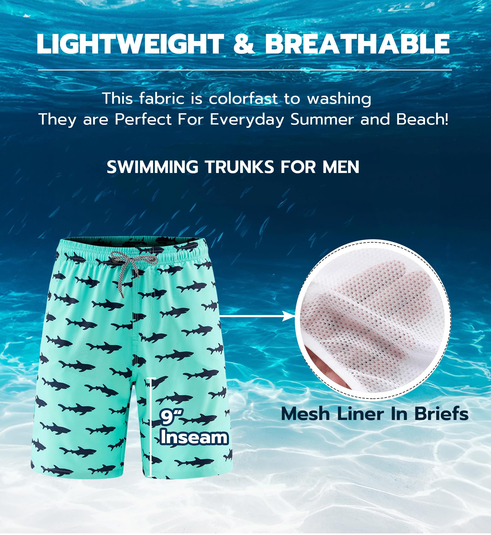 Somer Men's Long Board Shorts with Mesh Lining, M photo 6