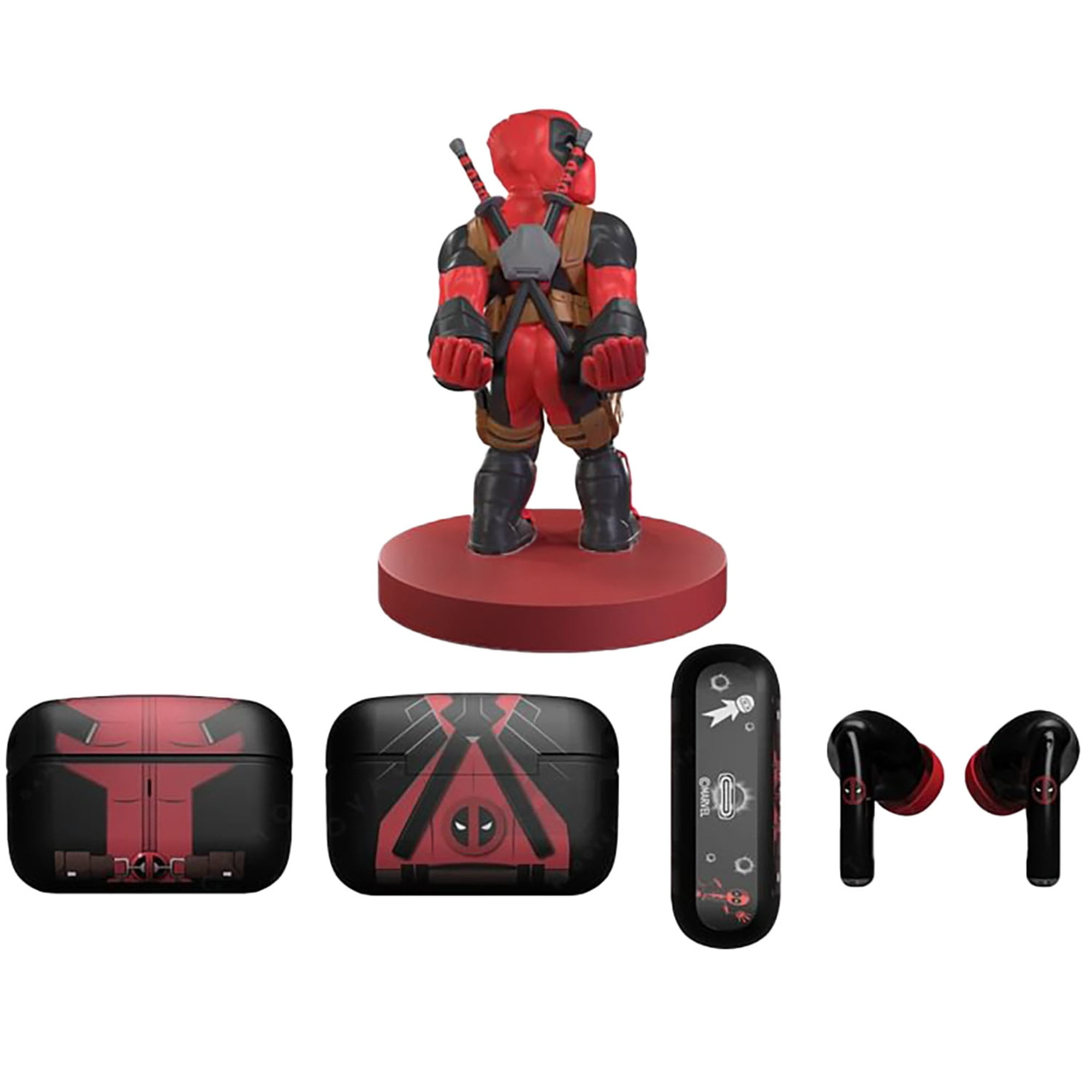 Exquisite Gaming: Buds Pro & Holdems Bundle - Deadpool - Wireless Bluetooth Earbuds & Case, Character Device Holder/Figure, Licensed Marvel Set