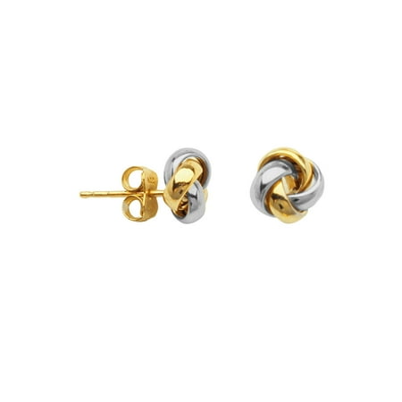 10k White and Yellow Two-tone Gold Love Knot Earrings 6mm