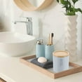 thumbnail image 2 of Light Blue Cotton Pad Holder - Polyresin Bathroom Storage Container with Bamboo Lid, 2 of 7