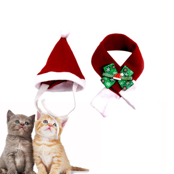OULII Cat Christmas Costume Red Hat and Scarf Set for Warmth and Festive Outdoor Wear