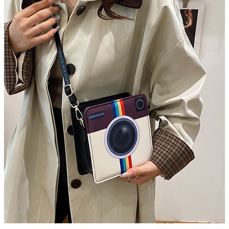 2025 New Fall Trendy Camera Bag for Women, Stylish Niche Color-Block PU Crossbody Bag - Small Vertical Square Shoulder Bag with Zipper Closure for Daily Matching (Black)