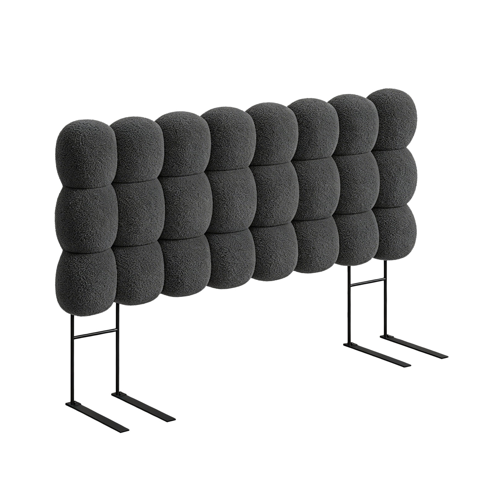 Pinmoco Queen Size Upholstered Headboard with Adjustable Height, Memory Foam Cloud-Shaped Ergonomic Design, Teddy Fleece Gray