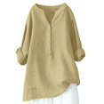thumbnail image 4 of Yellow Long Sleeve Shirts for Women, Flax Womens Fall Fashion 2024, Women's Loose Solid Color Standing Collar Button Long Sleeve Breathable Cotton And Linen T Top XL, 4 of 4