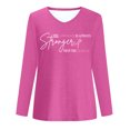 thumbnail image 4 of Women's Long Sleeved V Neck Graphic T Shirt Trendy Letter Printed Loose Fit Fall Tops Ladies Causal Going out Tunic Tees Hot Pink 01 XL, 4 of 5