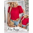 thumbnail image 6 of Hibeli Women Ruching Split Short Sleeve Keyhole Back Solid Color Pullover Top, 6 of 7