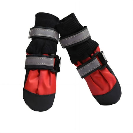 GASTROPOD 4Pcs Dog Shoes Waterproof Nylon Material Anti-Slip Dog Rain Boots Reflective Straps Dog Boots & Paw Protectors 6.5x5.3cm Red