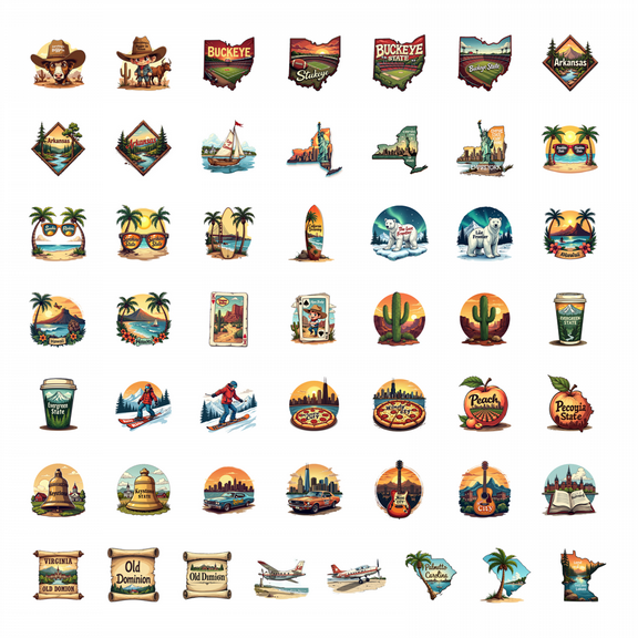 50pcs New York State Shaped Cityscape Stickers Statue of Liberty Skyline Stationery Stickers Decals for Water Bottle Laptop Phone Notebook Bicycle