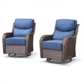 thumbnail image 2 of Unnifurnzi Outdoor Swivel Glider Patio Chairs Patio Swivel Chairs Set of 2 with 6 Inch Thick Cushions High Back Patio Chairs for Deck Porch Poolside Balcony-Brown/Blue, 2 of 7