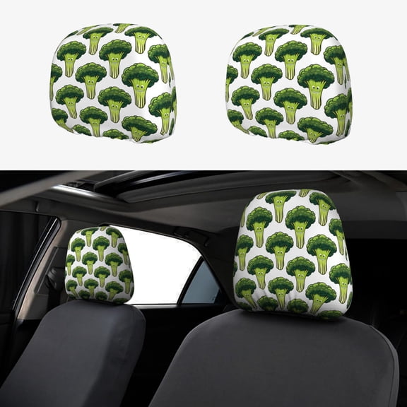 Kdxio Cute Broccoli Pattern Print 2 Piece Car Head Rest Covers Set Auto Front/Rear Seats Headrest Cover Universal Fit Most Cars,Sedan, SUV