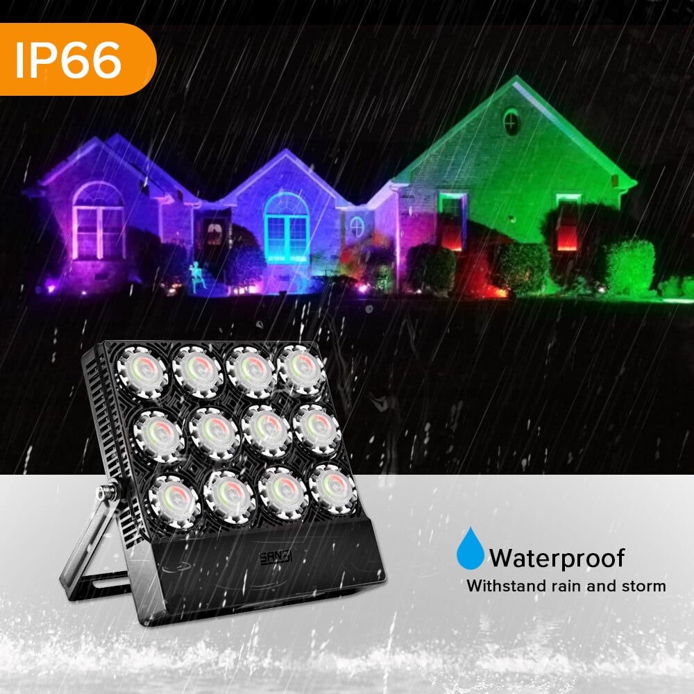 SANSI 70W LED Flood Light Outdoor, RGB Color Changing Exterior Light, Remote Control Floodlight, Indoor Outdoor Christmas Decoration Lights