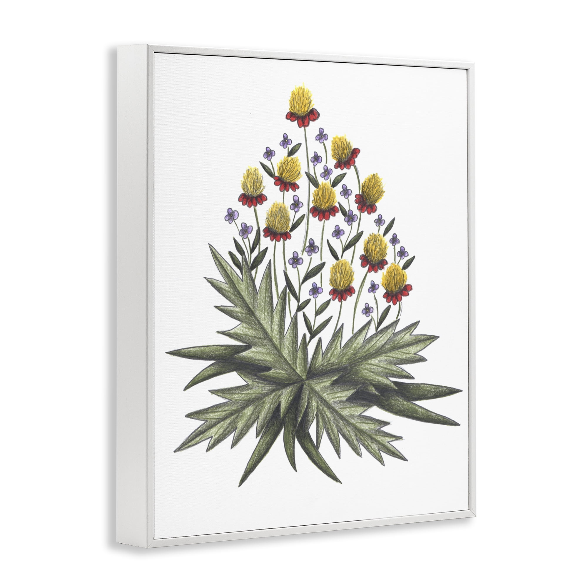 Yellow Leafy Wild Flowers White Framed Giclee Art, design by Cecilia Battaini