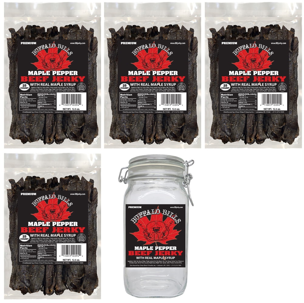 Buffalo Bills 5-Piece Maple Pepper Beef Jerky & Glass Jar Gift Tool Bags (4 bags and 1 jar)