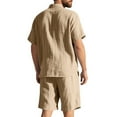 thumbnail image 7 of Mens Cotton Linen Shorts and Shirt Sets Tracksuit Set Summer Co Ord Sets Short Sleeve Button Down Shirts & Shorts with Pockets 2 Piece Outfits Vacation Beach Wedding Suits Khaki XXL, 7 of 7