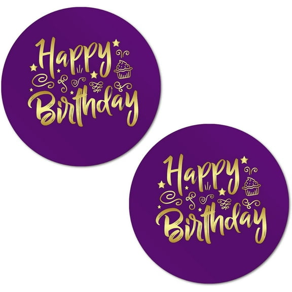40 Happy Birthday Stickers, 2 Inch Big Round Glossy Labels, Great for Birthday Party, Gift Box, Gift Bag, Party Favors Décor, Tags, Games and Supplies (Purple)