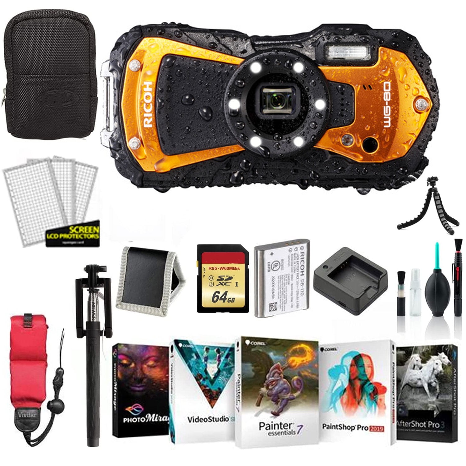 Ricoh WG-80 Waterproof Digital Camera, 2.7
