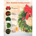 thumbnail image 3 of 24 Inches Pre-Lit Artificial Christmas Wreath with 50 LED Lights and Timer, Decorated with Red Berry Mini Bow, Pine Cones, Red Berry Clusters, Holly Leaves, Suitable for Fireplace Door Window, 3 of 9