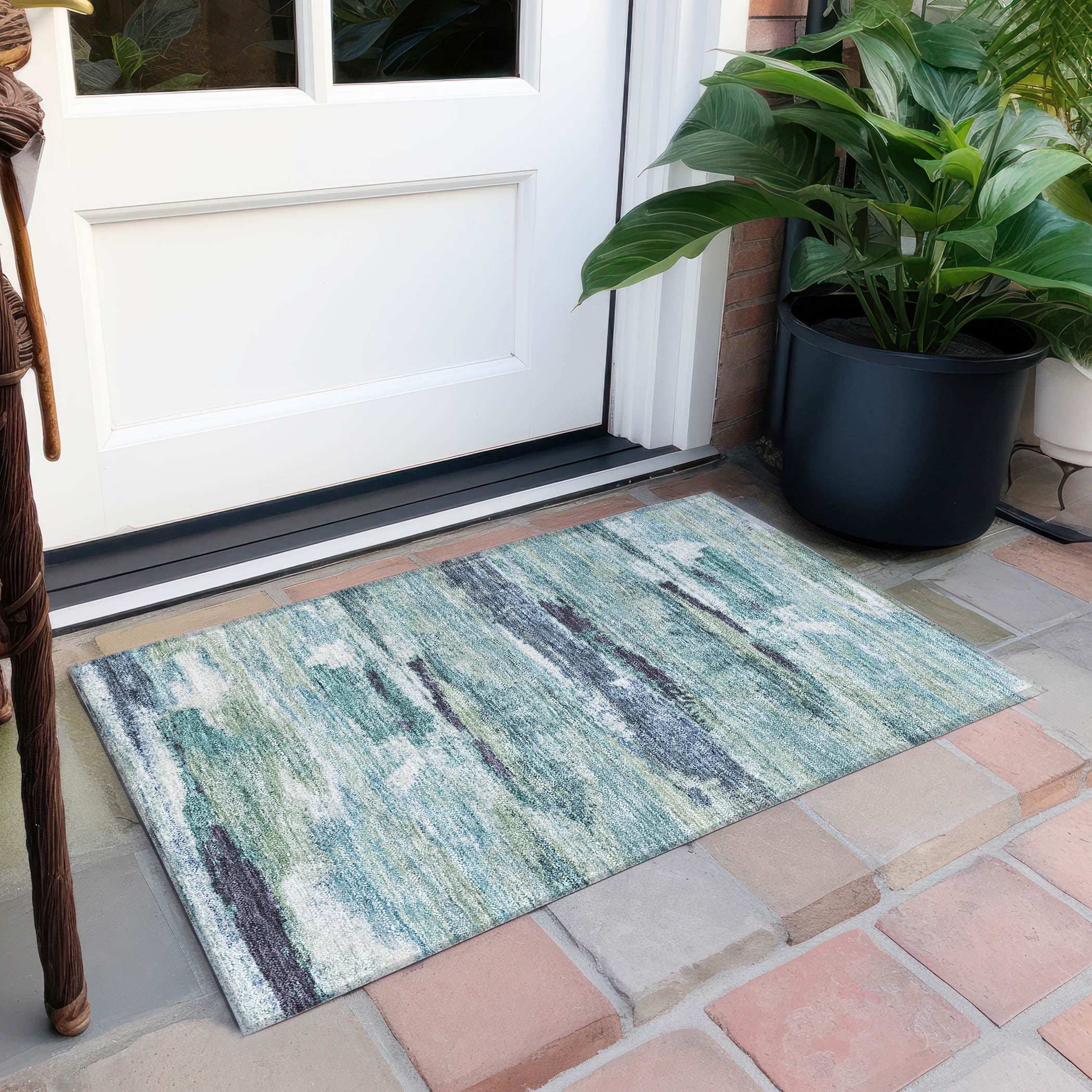 Addison Rugs Chantille Indoor/Outdoor Transitional Geometric, Abstract Aloe Washable Rectangle Rug, 1'8" x 2'6"