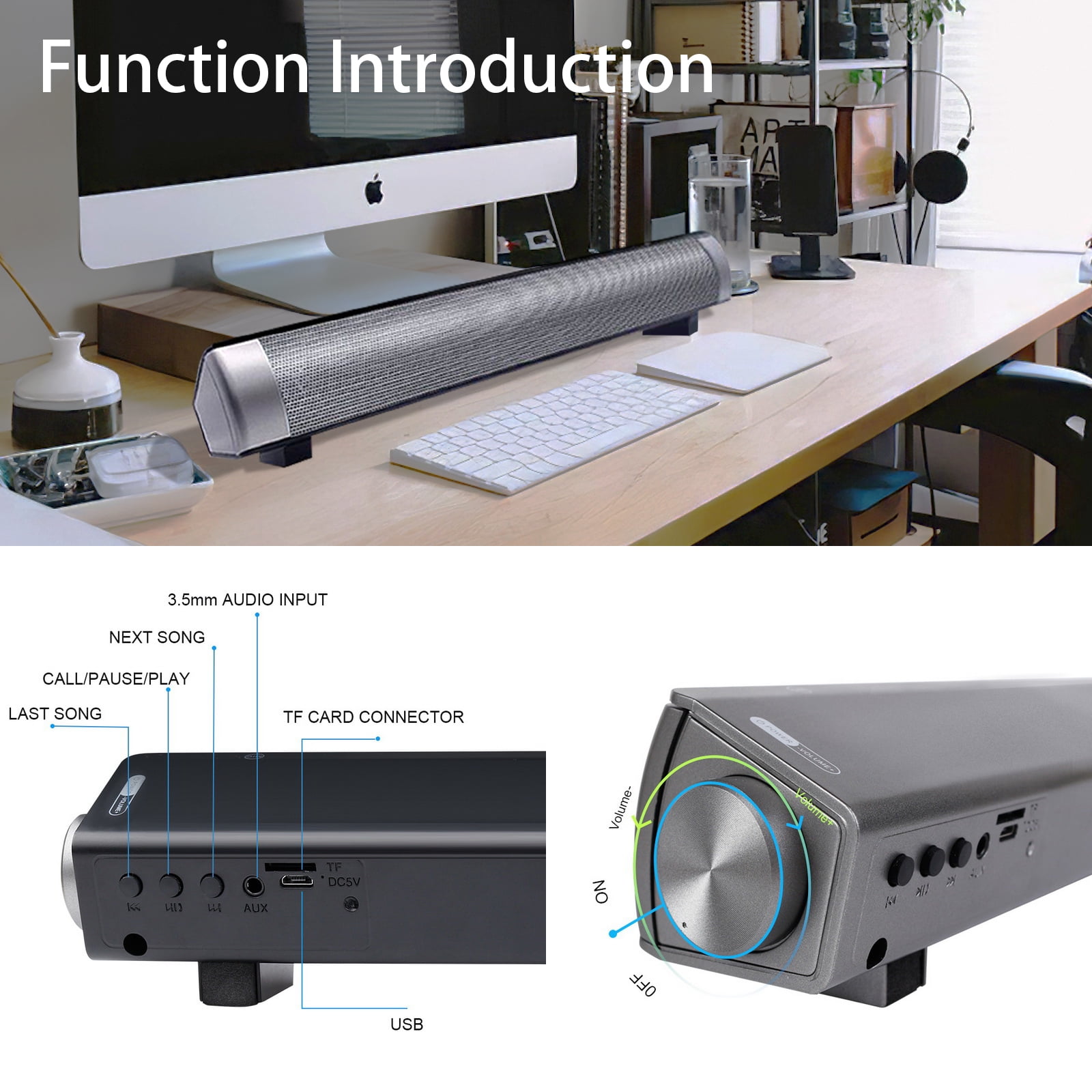Sound bars Bluetooth Speaker for TV Computer Phone Support TF Music AUX Handsfree Calls Stereo Sound
